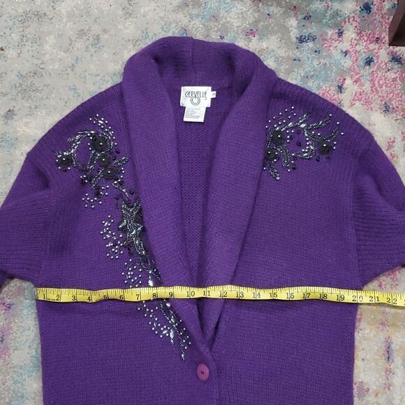 Vintage Cervlle Wool Cardogan Dister with Beading & Rose's in Purple Size M - Picture 13 of 15